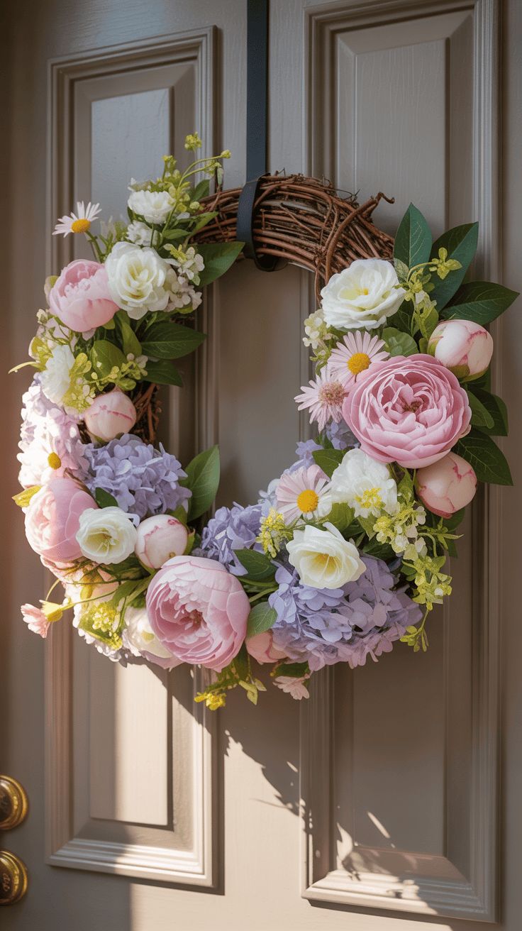 Floral-Wreath-on-the-Door-Easter-Porch-Decorations