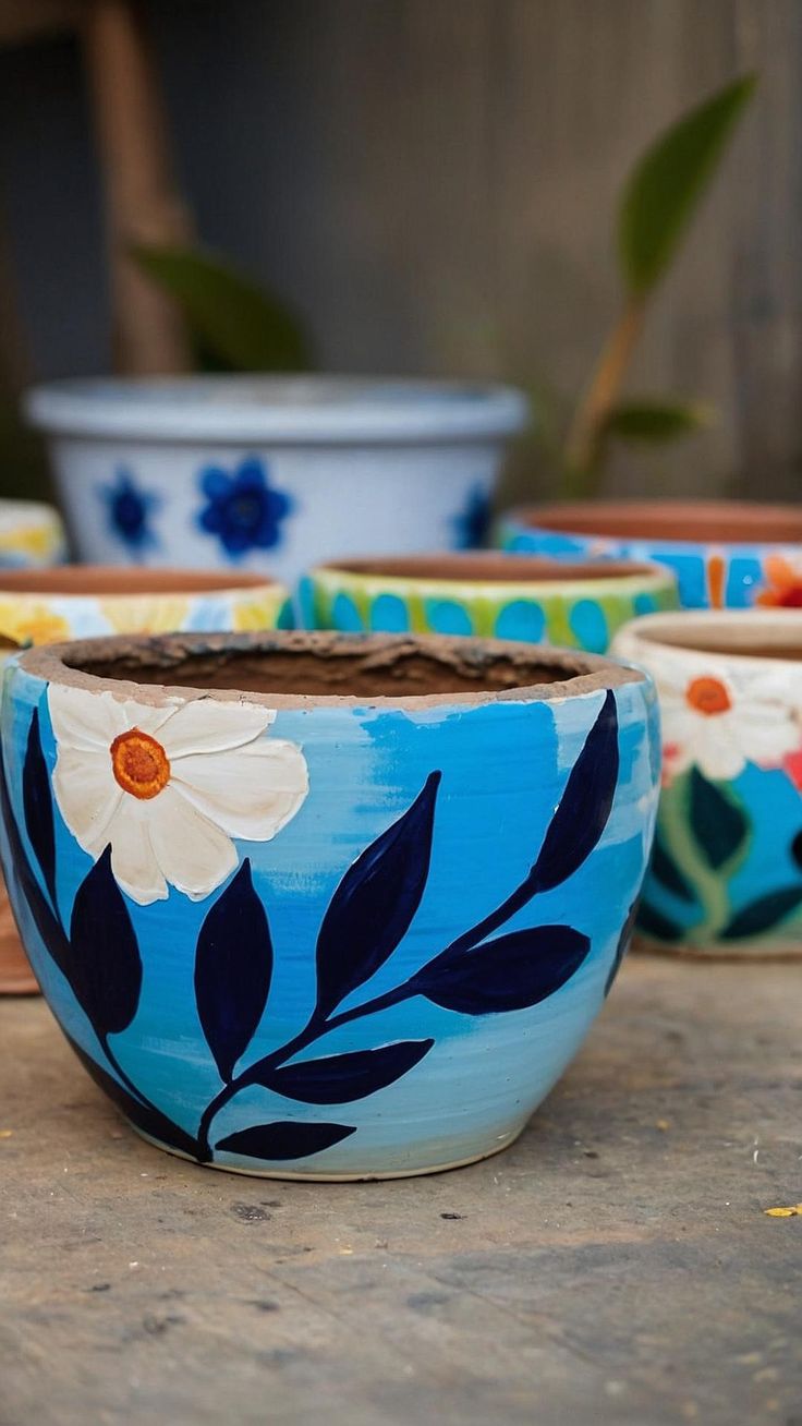 Hand-painted-flower-pots-spring-crafts-for-adults