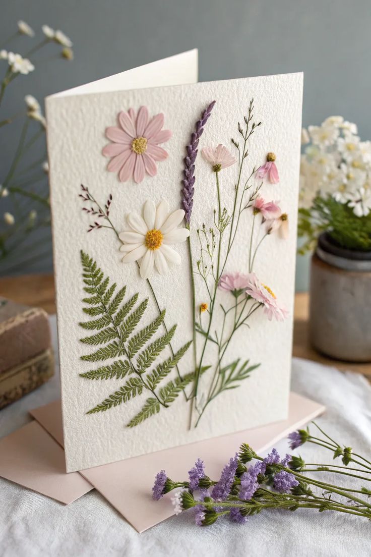 Handmade-greeting-cards-with-pressed-blooms-spring-crafts-for-adults