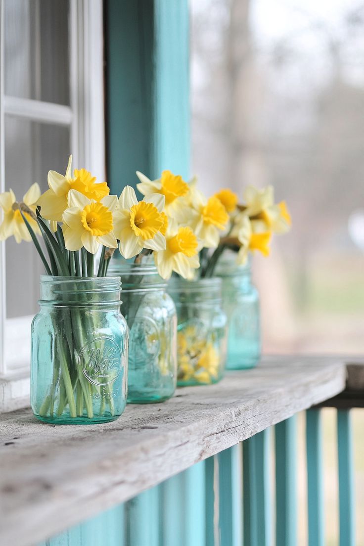 Mason-jars-filled-with-spring-blooms