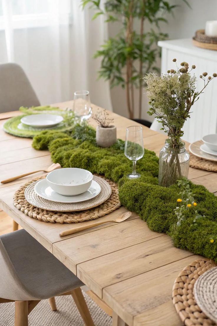 Moss-table-runners-for-a-garden-inspired-look-Easter-ta-bledecor