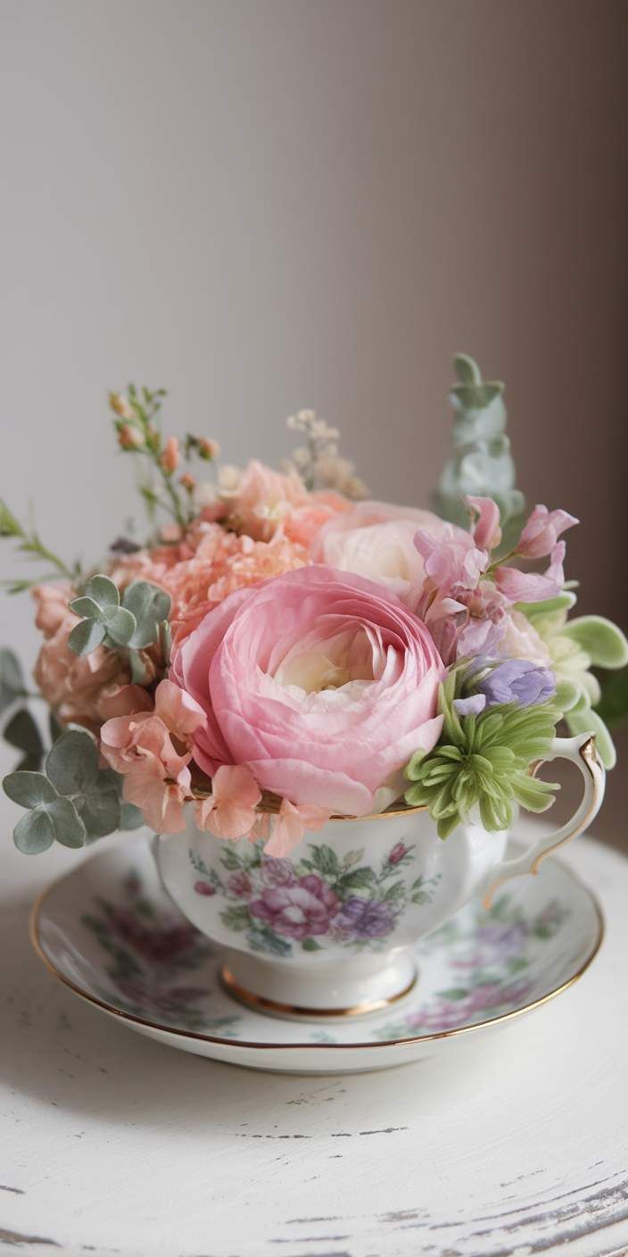 Vintage-teacups-used-as-mini-flower-holders-Easter-t-abledecor