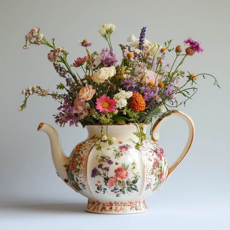 Vintage-teapot-used-as-a-flower-vase-spring-table-centerpiece-ideas