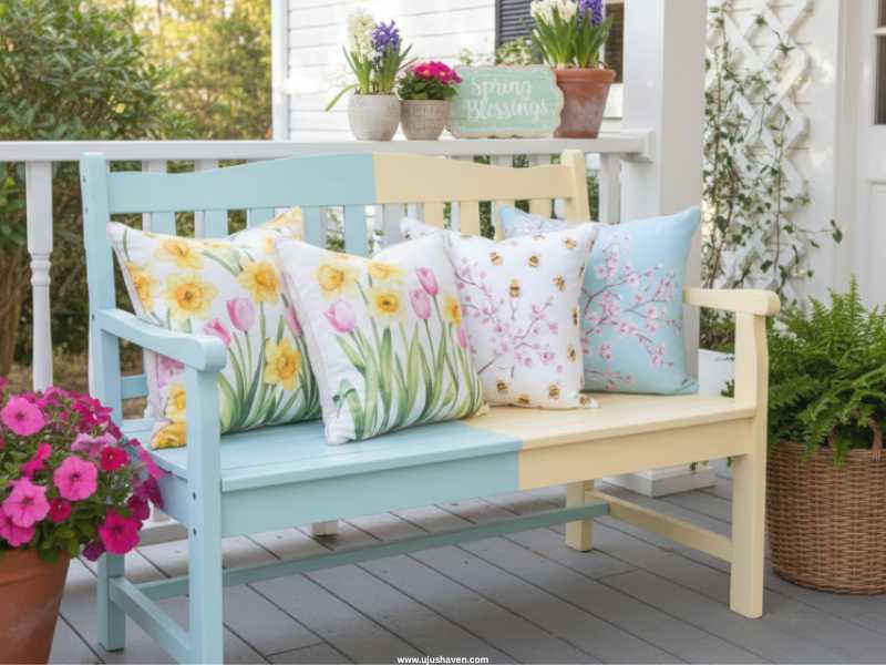 Use-a-Pastel-Painted-Bench-or-Chair-for-a-Pop-of-Color