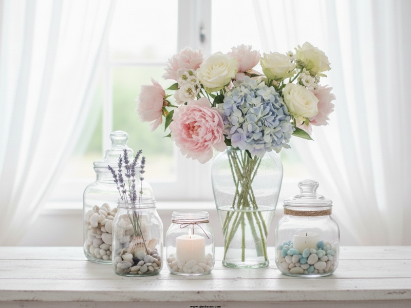 Display-Glass-Jars-or-Vases-for-a-Clean-Summer-Look-Summer-Home-Decor