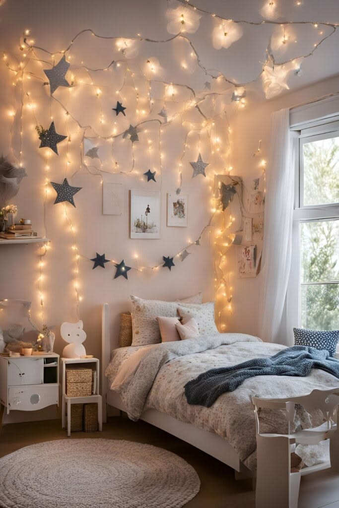 String-lights-around-headboard-or-wall-Decor-Ideas-for-Teen-Bedroom