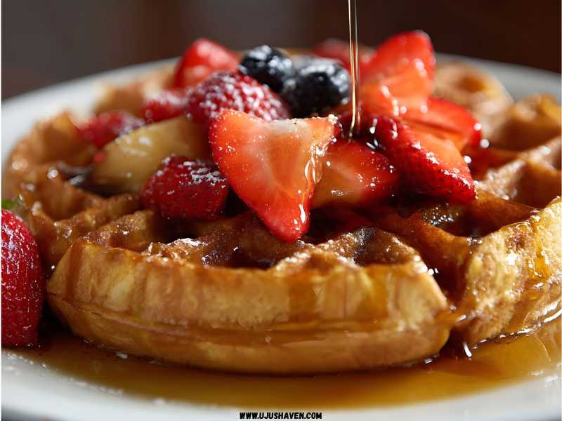 Golden-Waffles-Drizzled-with-Syrup-and-Fresh-Fruit.