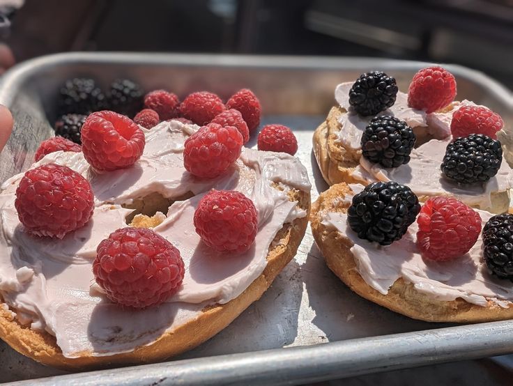 Mini-Bagels-with-Cream-Cheese-and-Berry-Topping-4th-of-July-Breakfast-Ideas-for-a-Crowd