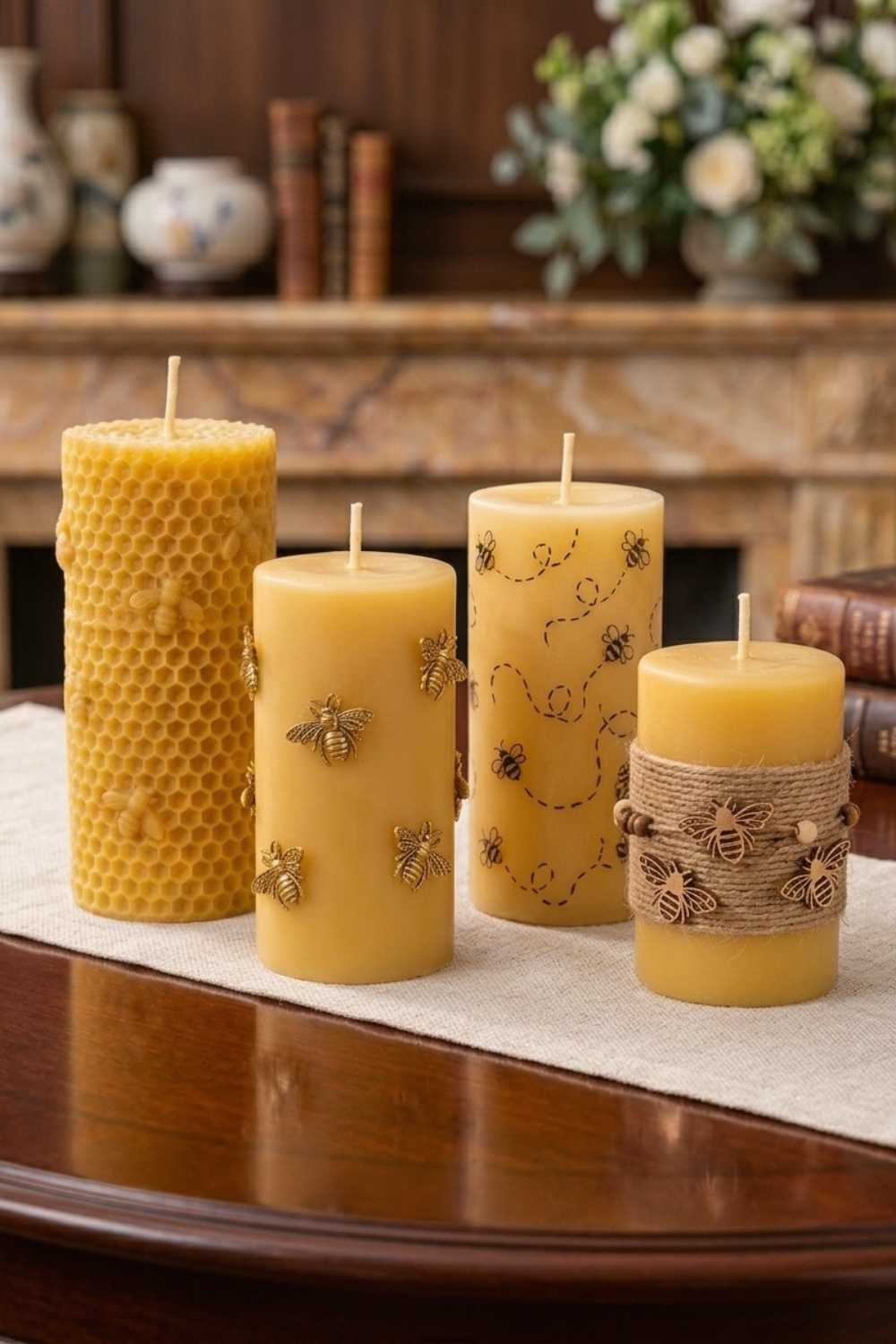 Bee-Themed-Wax-Pillar-Candle-Bumble-Bee-Crafts-for-Adults