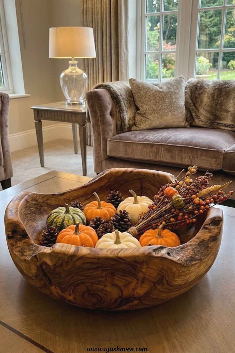 A-Rustic-Wooden-Bowl-Display-for-Easy-Styling-Fall-Coffee-Table-Decor-Ideas