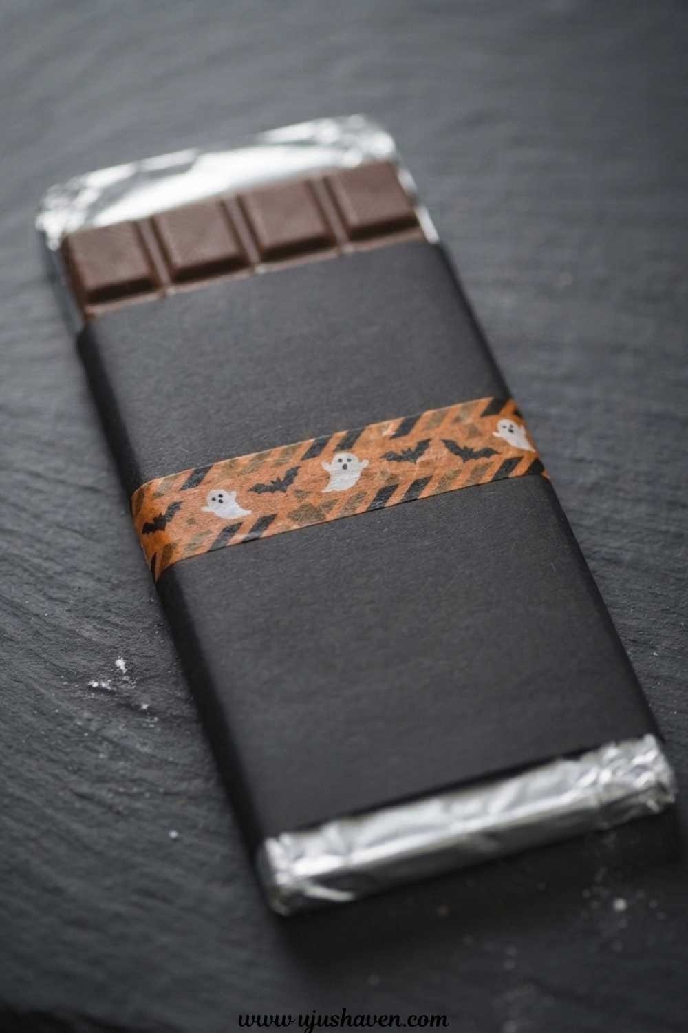 Black-and-Orange-Washi-Tape-Wrap-Halloween-Chocolate-Bar-Ideas.