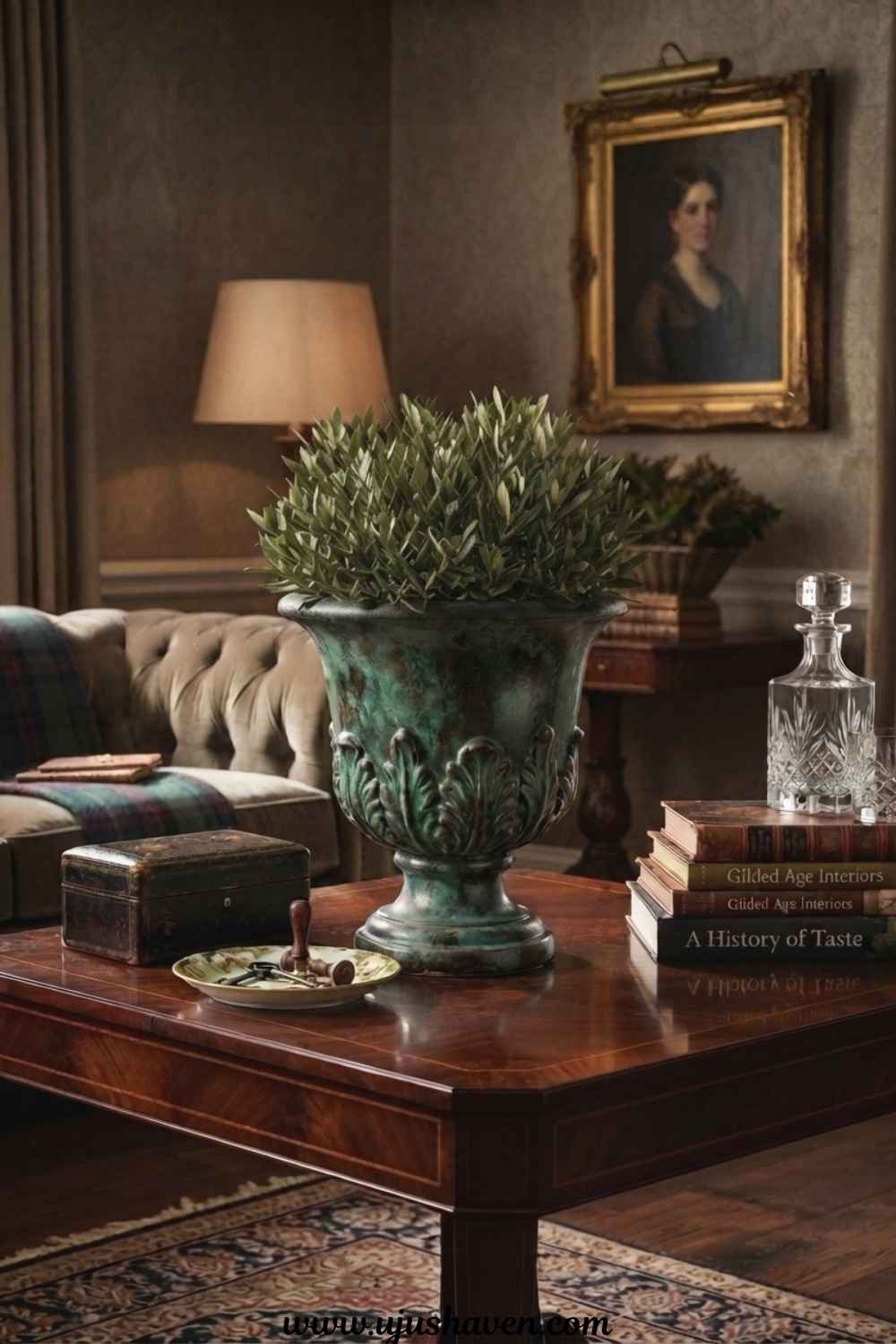 Simple-Greenery-in-a-Ceramic-or-Faux-Antique-Pot-Old-Money-Living-Room-Ideas