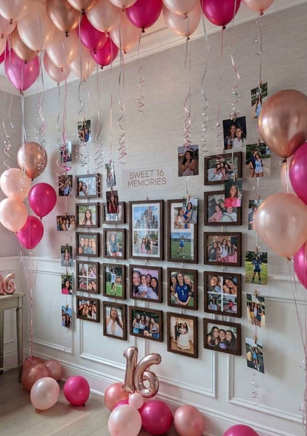 Hang-a-Memory-Wall-Filled-With-Photos-Sweet-16-Party-Decor-Ideas