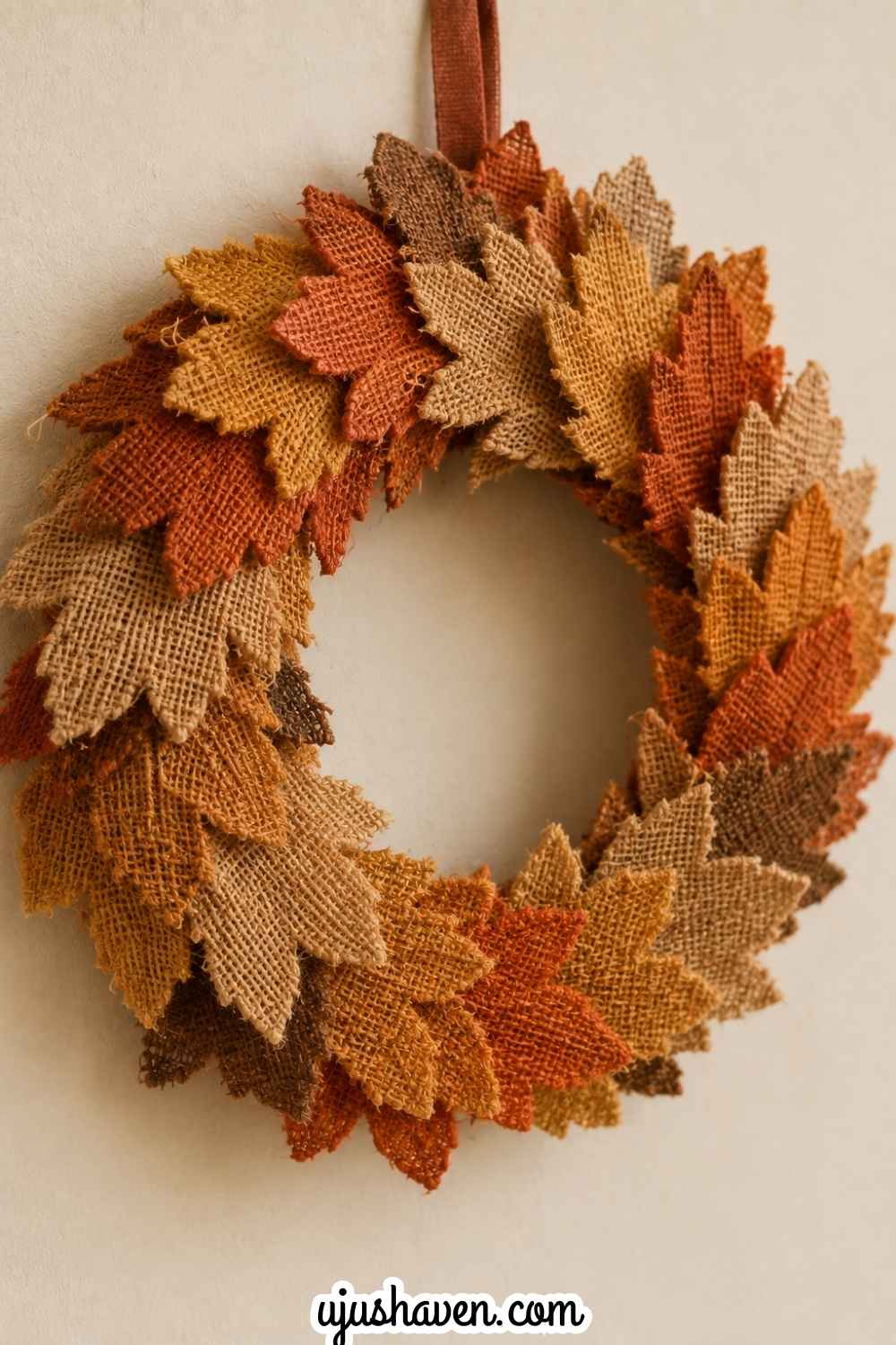 Burlap-Leaf-Wreath-Easy-November-Crafts-for-Seniors.