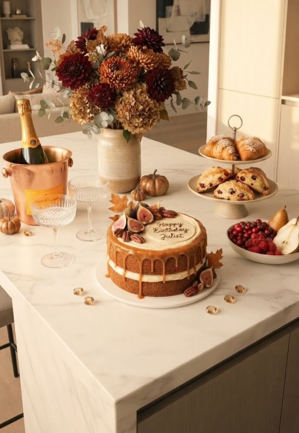 Elegant-Champagne-and-Cake-Birthday-Brunch-November-Birthday-Party-Ideas-For-Women
