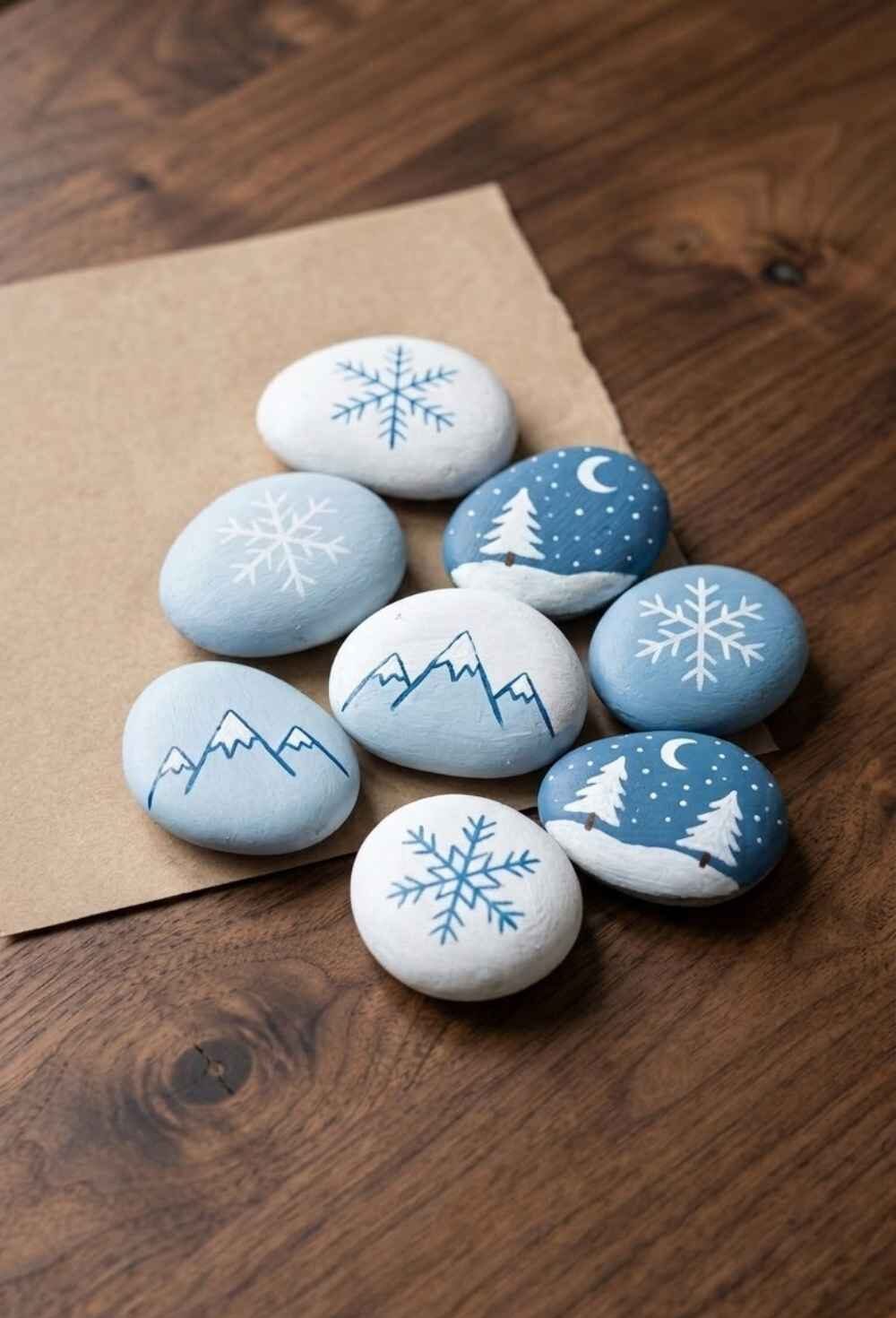 Painted-Winter-Stones-Winter-Nature-Crafts-For-Adults